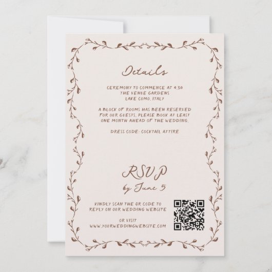 Alles in einer Mocha Hand gezeichnete Hochzeit Ein Einladung (Rückseite)