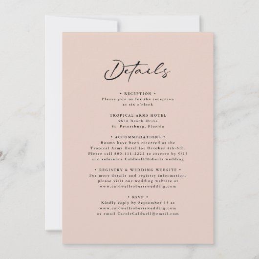 Alles in einer modernen kalligraphischen Rosenhoch Einladung (Rückseite)