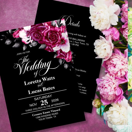 Alles in einer moody-rosa Rose Blues Black Wedding Einladung