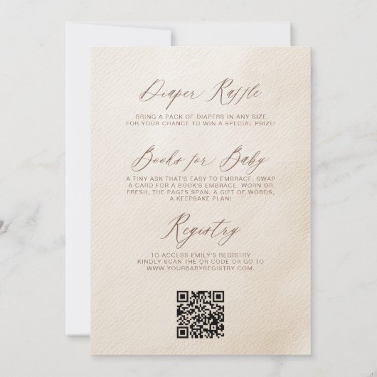 Alles in einer neutralen Beige-Baby-Dusche Einladung (Rückseite)
