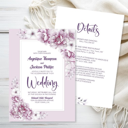 Alles in einer rosa Blumenhochzeit Einladung