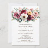 Alles in einer rustikalen Burgunder-Blumenhochzeit Einladung (Vorderseite)