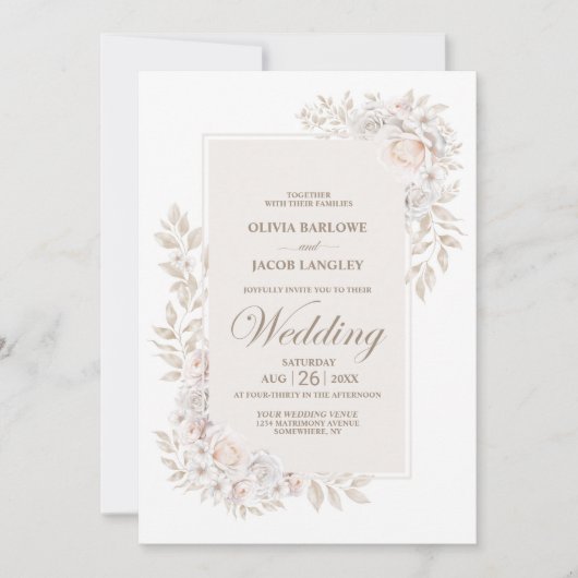 Alles in einer rustikalen neutralen Blumenhochzeit Einladung (Vorderseite)