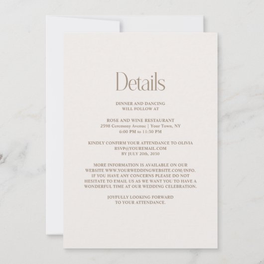 Alles in einer rustikalen neutralen Blumenhochzeit Einladung (Rückseite)