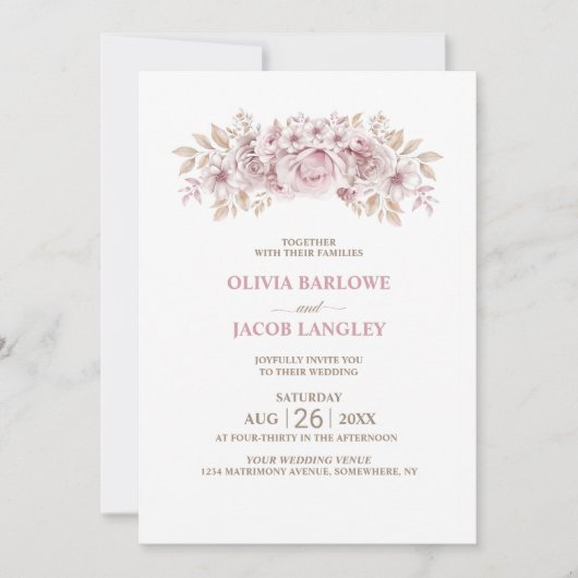 Alles in einer rustikalen rosa Blumenhochzeit Einladung (Vorderseite)