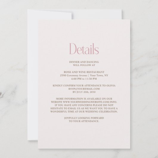 Alles in einer rustikalen rosa Blumenhochzeit Einladung (Rückseite)