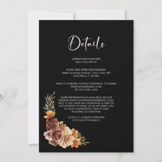 Alles in einer rustikalen Schwarzen Hochzeit Einladung (Rückseite)