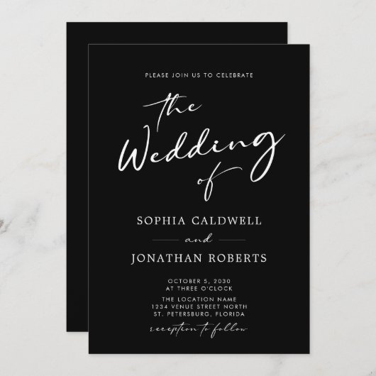 Alles in einer schicken, modernen kalligraphischen einladung (Vorne/Hinten)