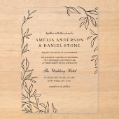 Alles in einer Schwarz-Minimal-Leaf-Hochzeit Acryleinladungen (Vorderseite)