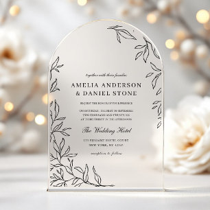 Alles in einer Schwarz-Minimal-Leaf-Hochzeit Acryleinladungen