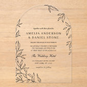 Alles in einer Schwarz-Minimal-Leaf-Hochzeit Acryleinladungen (Vorderseite)