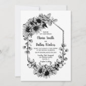 Alles in einer Schwarz-Weiß-Sonnenblumenhochzeit Einladung (Vorderseite)