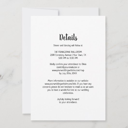 Alles in einer Schwarz-Weiß-Sonnenblumenhochzeit Einladung (Rückseite)