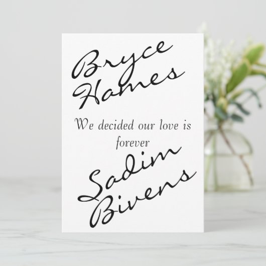 Alles in einer Schwarz-weißen Minimalistischen Hoc Einladung (Stehend Vorderseite)