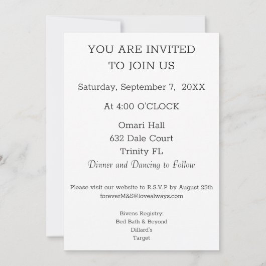 Alles in einer Schwarz-weißen Minimalistischen Hoc Einladung (Rückseite)