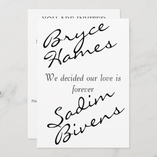 Alles in einer Schwarz-weißen Minimalistischen Hoc Einladung (Vorne/Hinten)