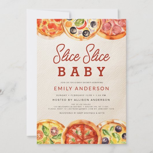 Alles in einer Slice Slice Slice Baby Pizza Baby D Einladung (Vorderseite)
