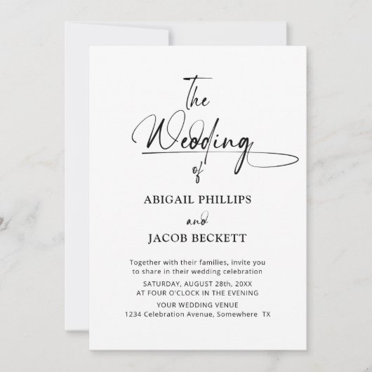 Alles in einer stilvollen Minimalistischen Schwarz Einladung (Vorderseite)