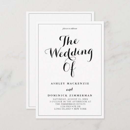 Alles in einer UAWG elegant Minimalistische Hochze Einladung (Vorne/Hinten)