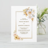 Alles in einer weißen Goldblumenhochzeit Einladung (Stehend Vorderseite)