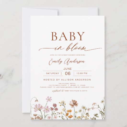 Alles in einer Wildblume Baby in Blütendusche Einladung (Vorderseite)