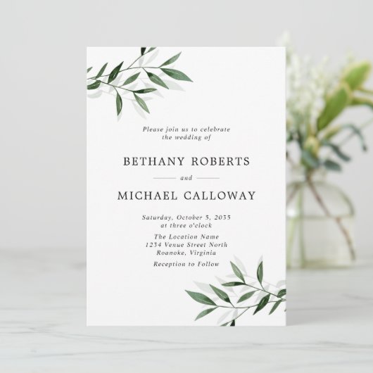 Alles in einer zarten Eukalyptus- und Schattenhoch Einladung (Stehend Vorderseite)