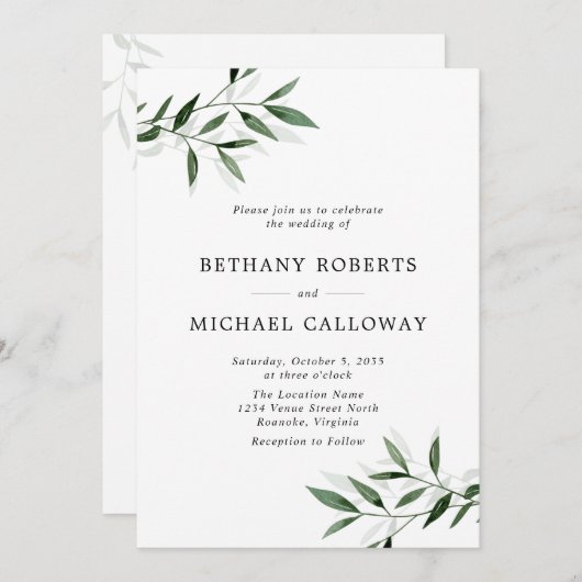 Alles in einer zarten Eukalyptus- und Schattenhoch Einladung (Vorne/Hinten)