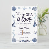 Alles in Meer ist Liebe Brautparty Aquarellmeere Einladung (Stehend Vorderseite)