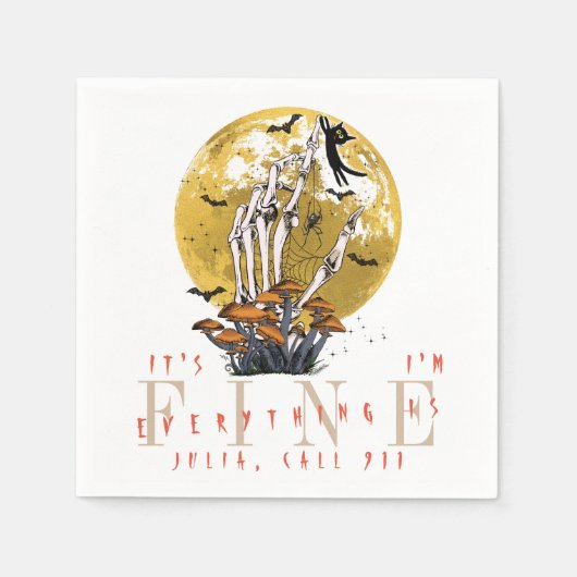 Alles ist gut Halloween Skelett Black Cat Serviette (Vorderseite)