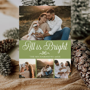 Alles ist hell Sage Grün Multi-Foto-Weihnachten Feiertagskarte