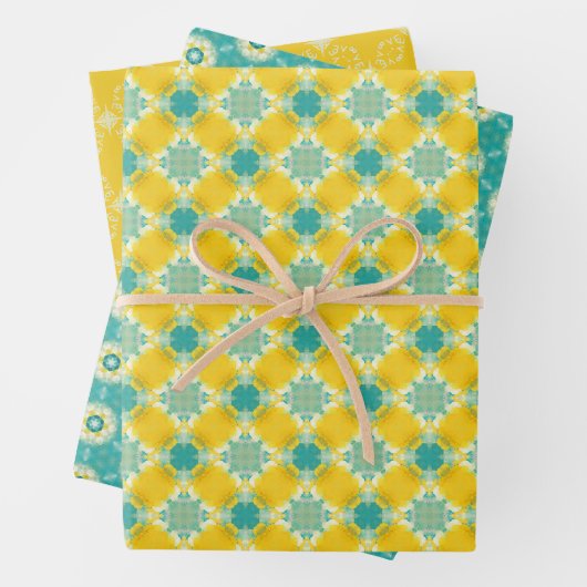 Alles ist hellgelb und blau gefeiert. geschenkpapier set (Beispiel)