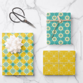 Alles ist hellgelb und blau gefeiert. geschenkpapier set