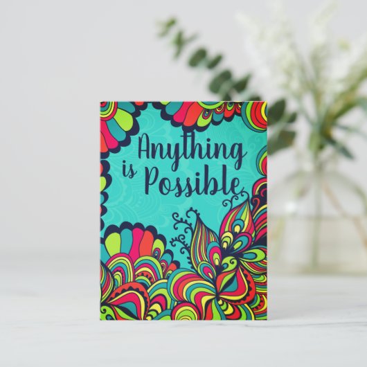 Alles ist möglich farbenfrohe Inspiration Zitat Postkarte (Stehend Vorderseite)