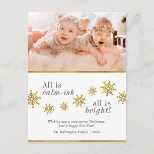 Alles ist ruhig.   Gold Snowflakes Weihnachts-Foto Postkarte