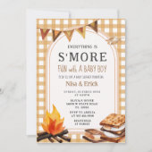 Alles ist S'more Fun Gingham Baby Dusche Einladung (Vorderseite)