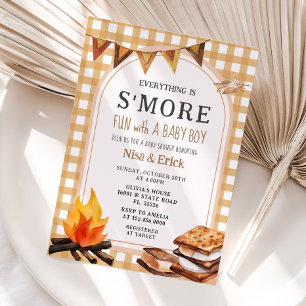 Alles ist S'more Fun Gingham Baby Dusche Einladung