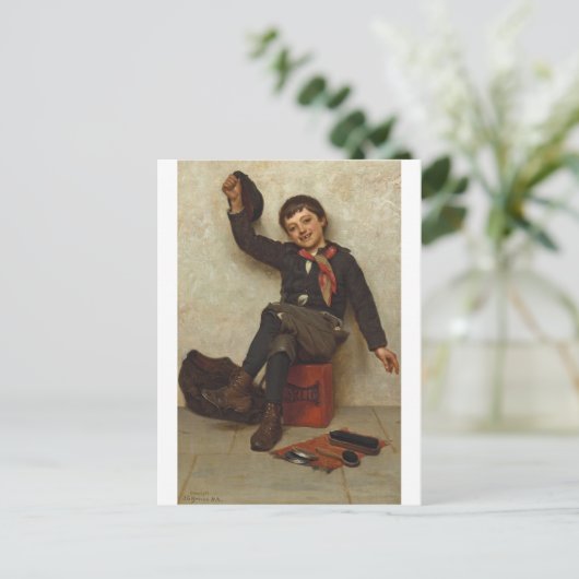 "Alles klar" Shoe Shine Boy von John George Brown Postkarte (Stehend Vorderseite)