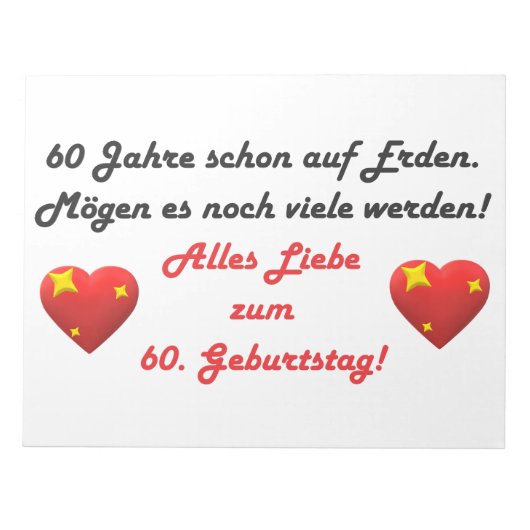 Alles liebe 60. Geburtstag-Spruch Notizblock (Vorderseite)