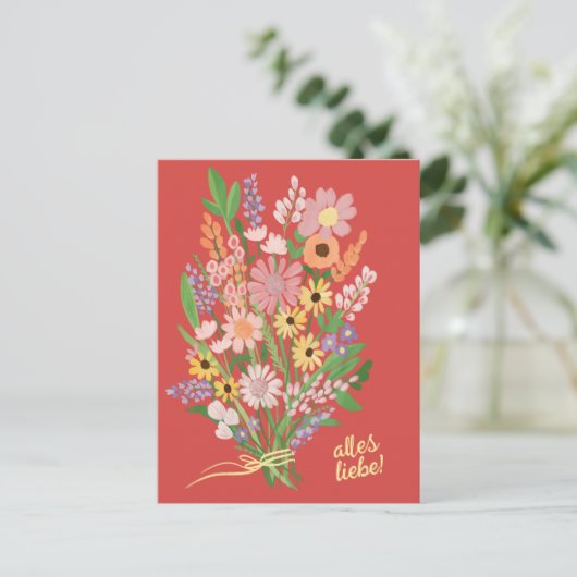 Alles Liebe Wildblumen süß Gouache Glückwunsch Postkarte (Stehend Vorderseite)