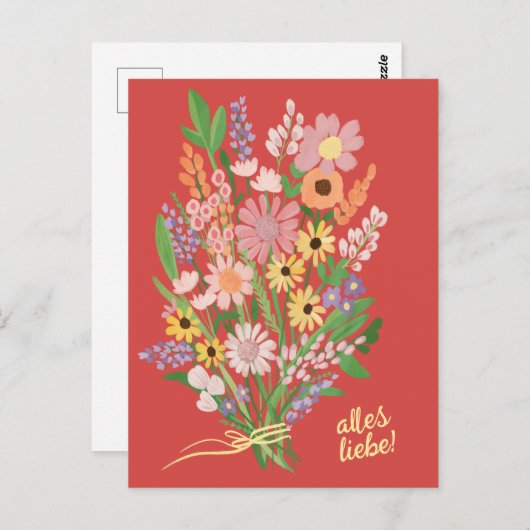 Alles Liebe Wildblumen süß Gouache Glückwunsch Postkarte (Vorne/Hinten)