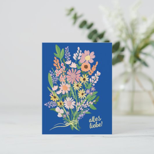 Alles Liebe Wildblumen süß Gouache Glückwunsch Postkarte (Stehend Vorderseite)