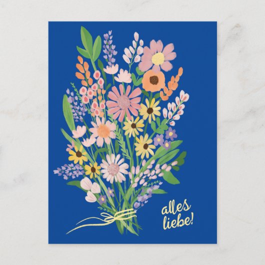 Alles Liebe Wildblumen süß Gouache Glückwunsch Postkarte (Vorderseite)