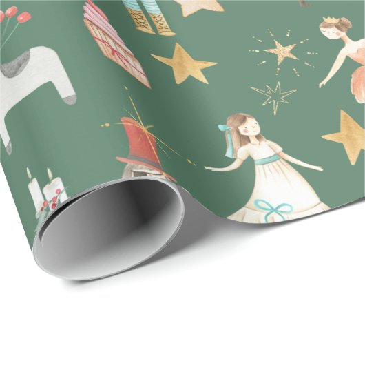 Alles Nutcracker Weihnachtswald Grün Geschenkpapier (Rolleneckpunkt)