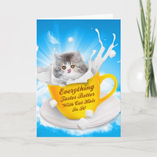 Alles schmeckt besser mit Katzenhaar in it Kitty Dankeskarte (Vorderseite)
