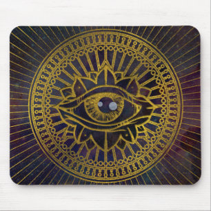 Alles sehende mystische Augen-Gold auf Mousepad