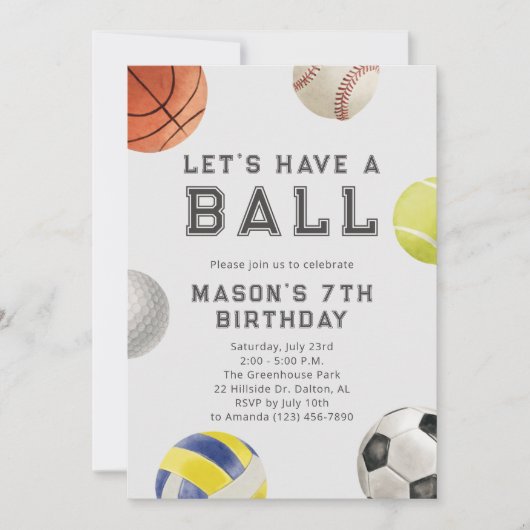 Alles Sport, ein kleiner, moderner Junge zum Gebur Einladung (Vorderseite)