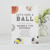 Alles Sport, ein kleiner, moderner Junge zum Gebur Einladung (Stehend Vorderseite)