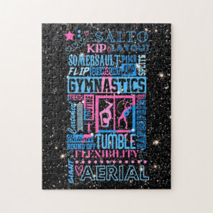 Alles über Turnen-Typografie in Rosa und Blau   Puzzle