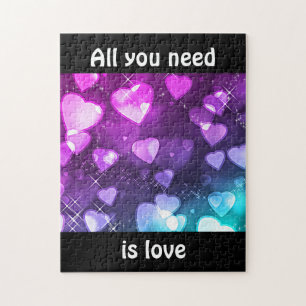 Alles was du brauchst ist Liebe Rosa Lila Herzen P Puzzle