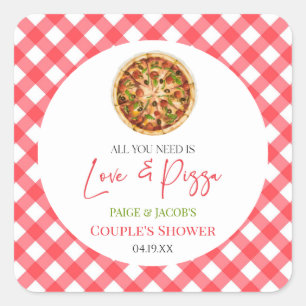 Alles was du brauchst ist Liebe und Pizza Paare Br Quadratischer Aufkleber